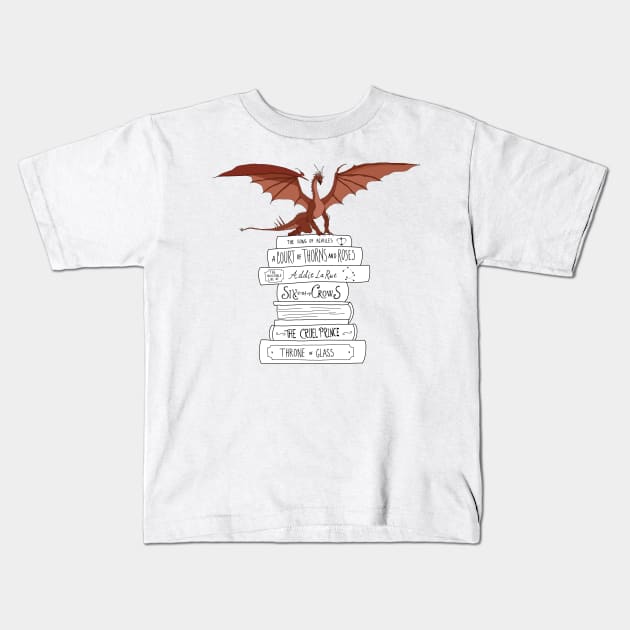 YA fantasy book stack and dragon Kids T-Shirt by bookloversclub